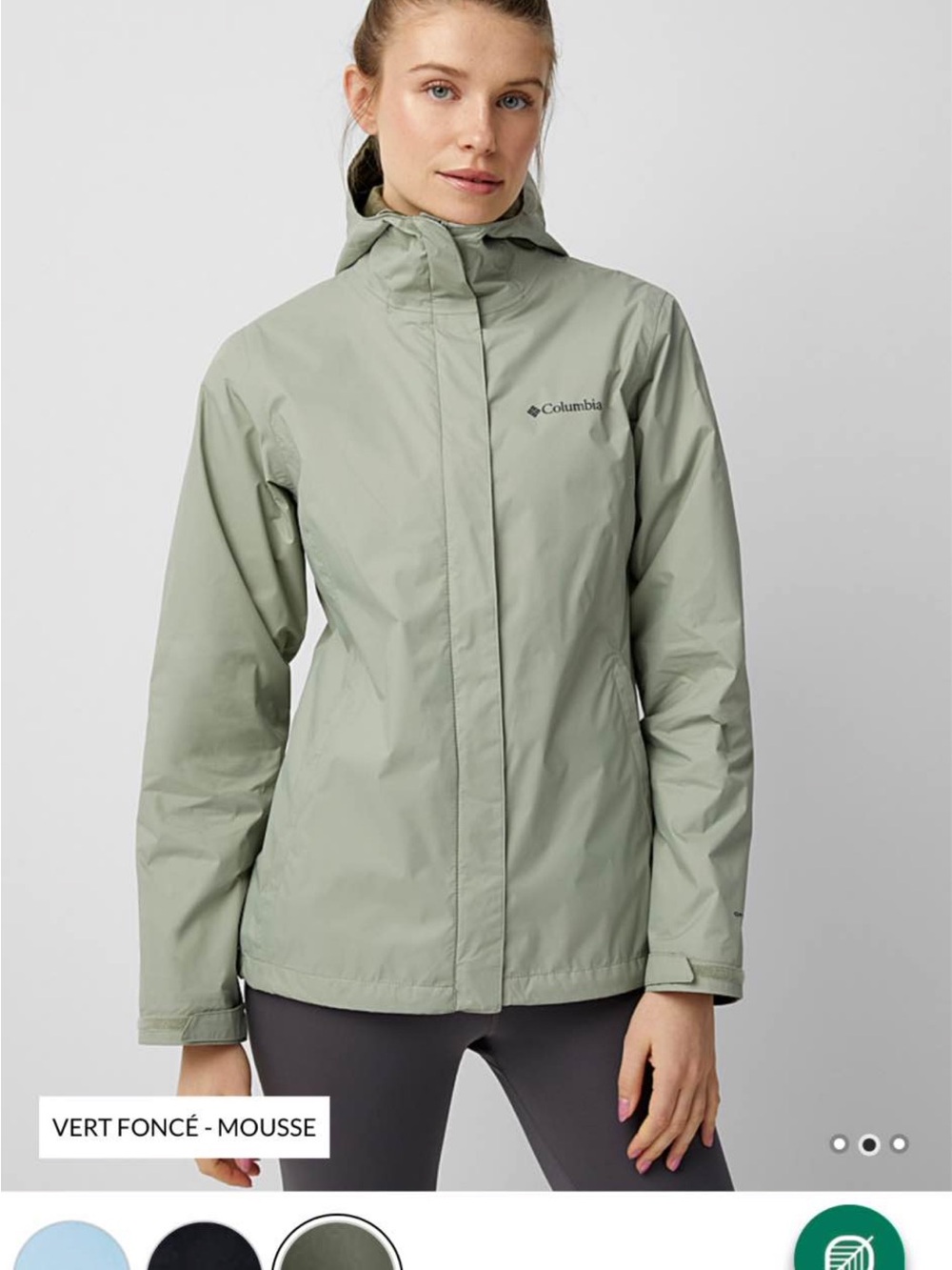 Columbia Women's Sage Green Hooded Waterproof Jacket
